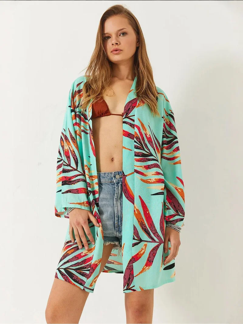 بيانكو لوتشي كيمونو قطني طويل مطبوع بياقة قميص من لوكسي