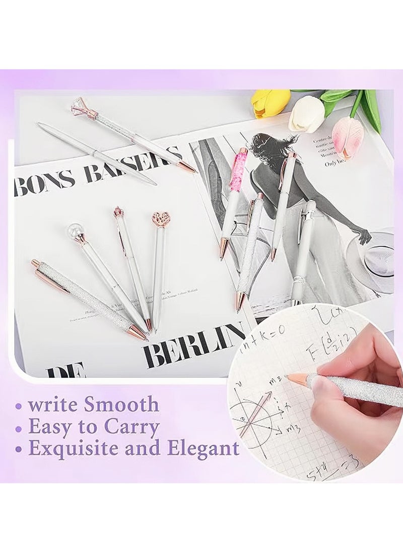 DAIKOYE 10 Pcs Ballpoint Pens Set Party Favors for Kids White Gifts White Pens for Women Girls Office Supplies School Supplies Black Ink Metal Crystal Diamond Pens  - Image 5