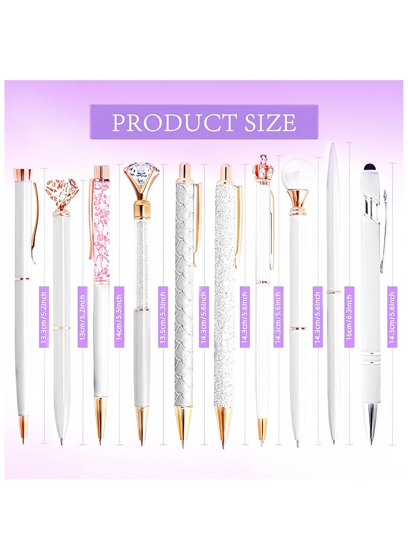 DAIKOYE 10 Pcs Ballpoint Pens Set Party Favors for Kids White Gifts White Pens for Women Girls Office Supplies School Supplies Black Ink Metal Crystal Diamond Pens  - Image 2