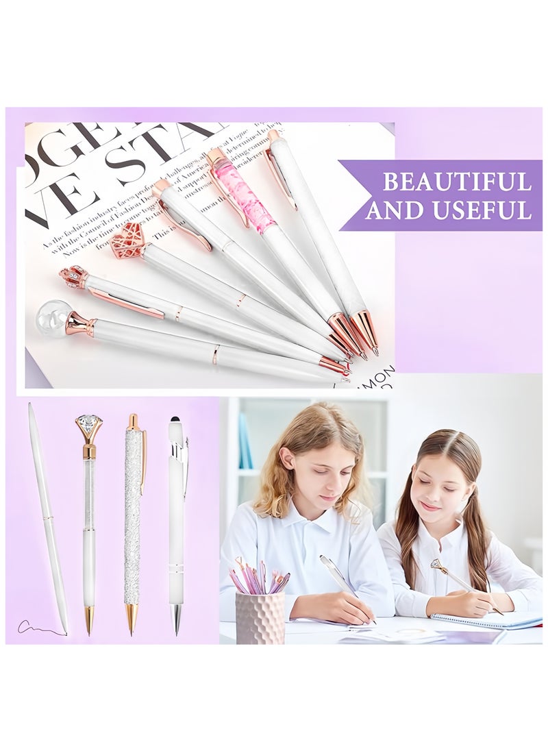 DAIKOYE 10 Pcs Ballpoint Pens Set Party Favors for Kids White Gifts White Pens for Women Girls Office Supplies School Supplies Black Ink Metal Crystal Diamond Pens  - Image 4