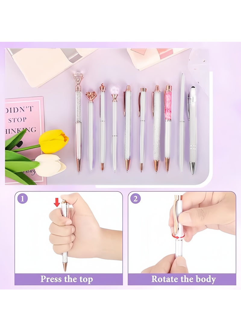 DAIKOYE 10 Pcs Ballpoint Pens Set Party Favors for Kids White Gifts White Pens for Women Girls Office Supplies School Supplies Black Ink Metal Crystal Diamond Pens  - Image 3