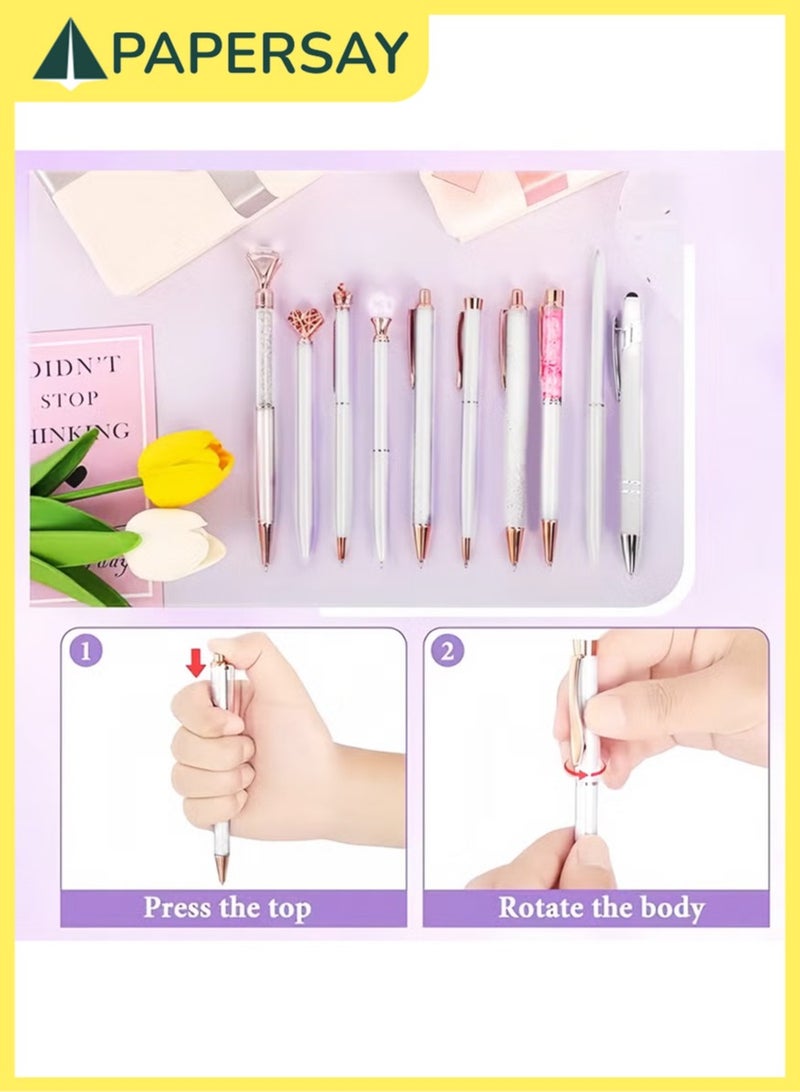 PAPERSAY 10 Pcs Ballpoint Pen for Women and Girls, Fancy Black Ink Pens,Metal Crystal Diamond Pen Glitter Pen, Gifts for Journaling , Office Desk Supplies, School Stationery Supplies.(Sacred White)  - Image 3