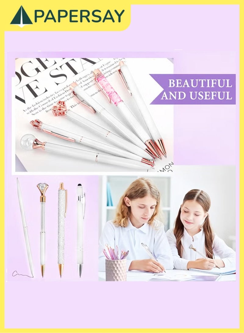 PAPERSAY 10 Pcs Ballpoint Pen for Women and Girls, Fancy Black Ink Pens,Metal Crystal Diamond Pen Glitter Pen, Gifts for Journaling , Office Desk Supplies, School Stationery Supplies.(Sacred White)  - Image 4