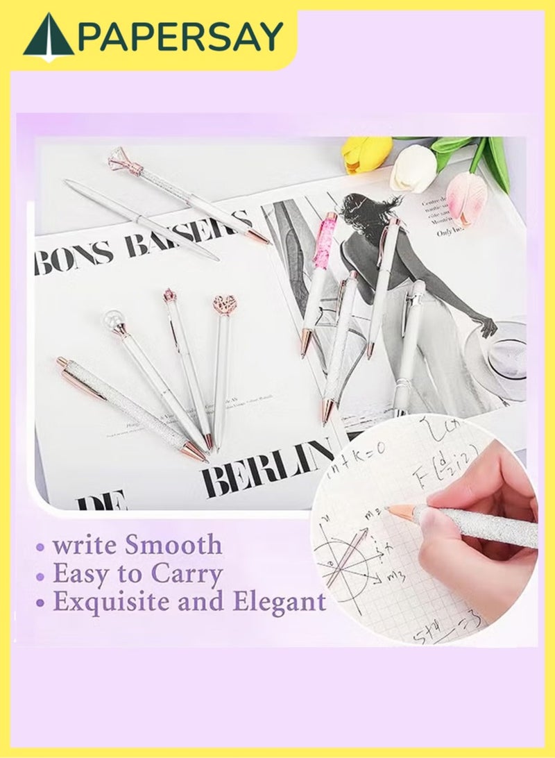 PAPERSAY 10 Pcs Ballpoint Pen for Women and Girls, Fancy Black Ink Pens,Metal Crystal Diamond Pen Glitter Pen, Gifts for Journaling , Office Desk Supplies, School Stationery Supplies.(Sacred White)  - Image 5