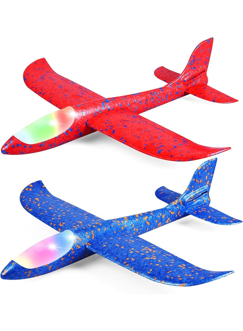 HALAMODO 2PCS Hand Throw Glider Airplane Toys With Led Light, Large Throwing Foam Plane, Kids Flying Toys, 2 Flight Modes, Indoor and Outdoor Flying Toys for Kids, Birthday Gifts for Boys Girls, Blue/Red/black, 49cm - Image 1