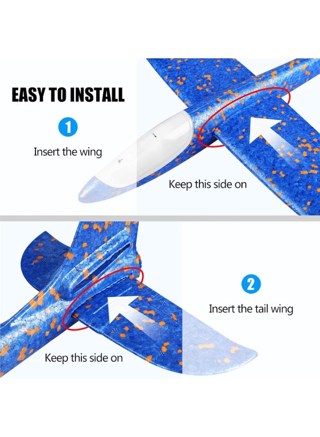 HALAMODO 2PCS Hand Throw Glider Airplane Toys With Led Light, Large Throwing Foam Plane, Kids Flying Toys, 2 Flight Modes, Indoor and Outdoor Flying Toys for Kids, Birthday Gifts for Boys Girls, Blue/Red/black, 49cm - Image 2