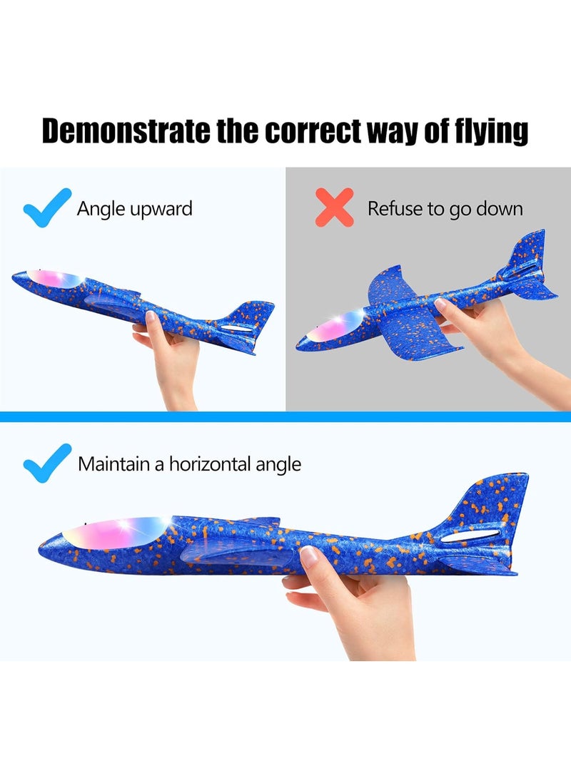 HALAMODO 2PCS Hand Throw Glider Airplane Toys With Led Light, Large Throwing Foam Plane, Kids Flying Toys, 2 Flight Modes, Indoor and Outdoor Flying Toys for Kids, Birthday Gifts for Boys Girls, Blue/Red/black, 49cm - Image 4
