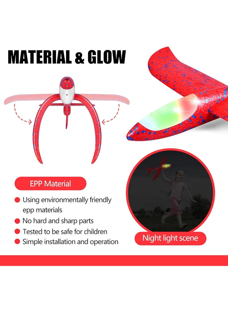 HALAMODO 2PCS Hand Throw Glider Airplane Toys With Led Light, Large Throwing Foam Plane, Kids Flying Toys, 2 Flight Modes, Indoor and Outdoor Flying Toys for Kids, Birthday Gifts for Boys Girls, Blue/Red/black, 49cm - Image 5