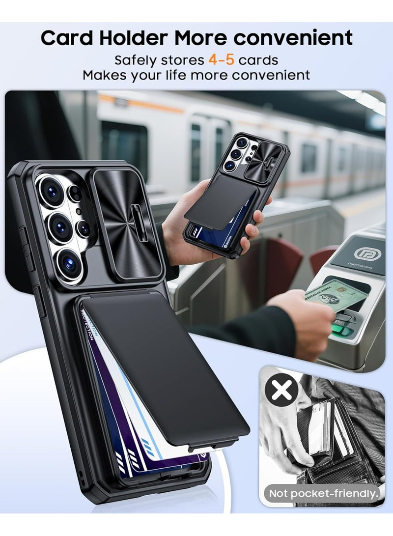 HaDoii for Samsung Galaxy S26 Ultra Case Wallet with RFID Blocking, Card Holder, Slide Camera Lens Cover, Silicone Edge Raised, Rugged Heavy Duty Phone Cover Case for Galaxy S26 Ultra, Black - Image 3