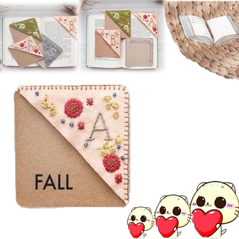 woobles Personalized Hand Embroidered Corner Bookmark,Handmade Custom Letter Bookmark,Felt Triangle Bookmark,Hands Bookmark,Hand Stitched Felt Corner Letter Bookmark (Autumn,V) Autumn V - Image 1