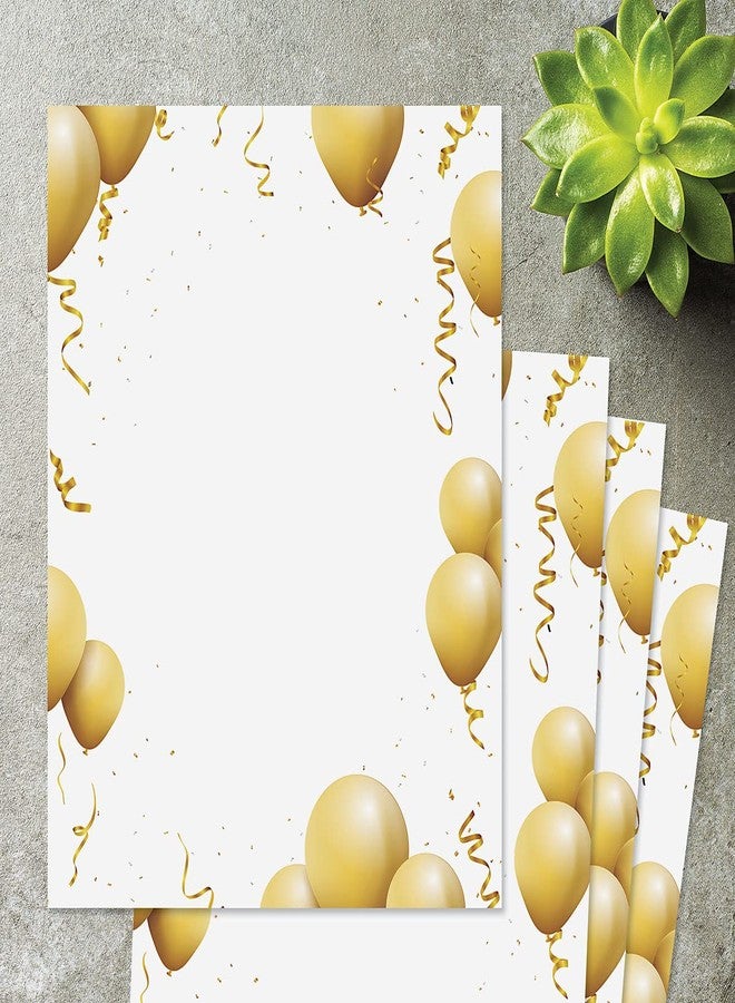 Current Gold Balloons Anniversary Letter Paper - Birthday Stationery Papers With Decorative Border Designs, Printable Holiday, Wedding, & Party Invitation Letterhead Sheets, Set of 25, 8 1/2" x 11" - Image 5