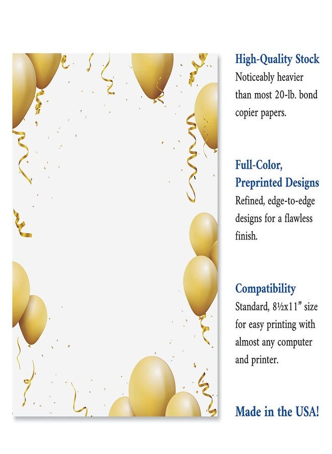 Current Gold Balloons Anniversary Letter Paper - Birthday Stationery Papers With Decorative Border Designs, Printable Holiday, Wedding, & Party Invitation Letterhead Sheets, Set of 25, 8 1/2" x 11" - Image 4