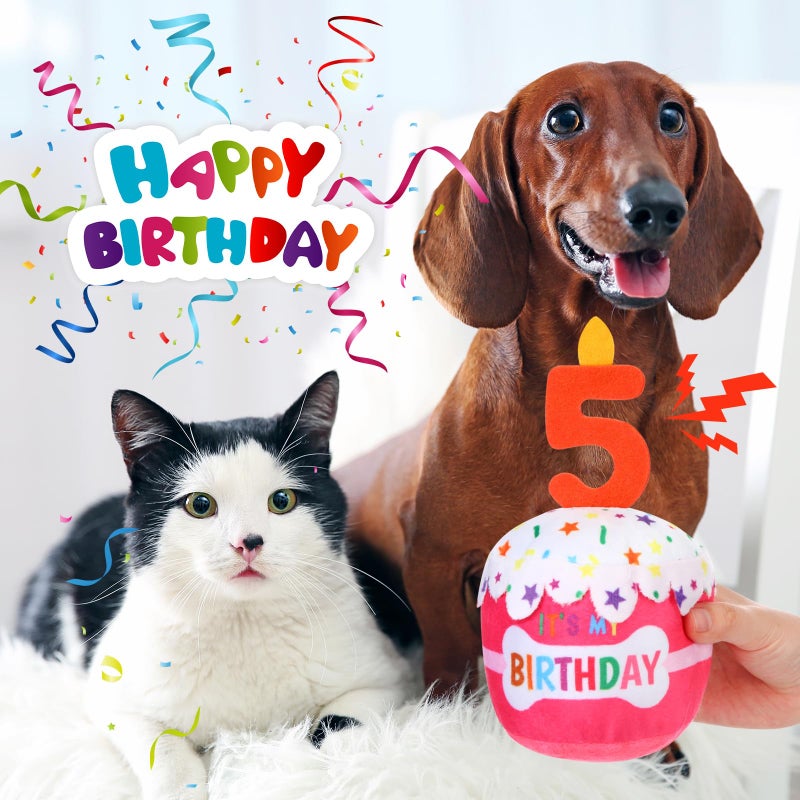 Dansydaisy Dog Birthday Cake Toy Accessories for Girl Boy Gifts, Squeaky Plush Toy for Dog Birthday Party Decor Favor for Large, Medium and Small Dogs(5th,Pink) - Image 4