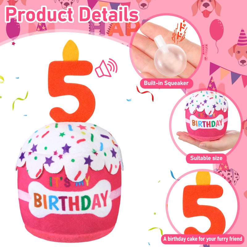 Dansydaisy Dog Birthday Cake Toy Accessories for Girl Boy Gifts, Squeaky Plush Toy for Dog Birthday Party Decor Favor for Large, Medium and Small Dogs(5th,Pink) - Image 2