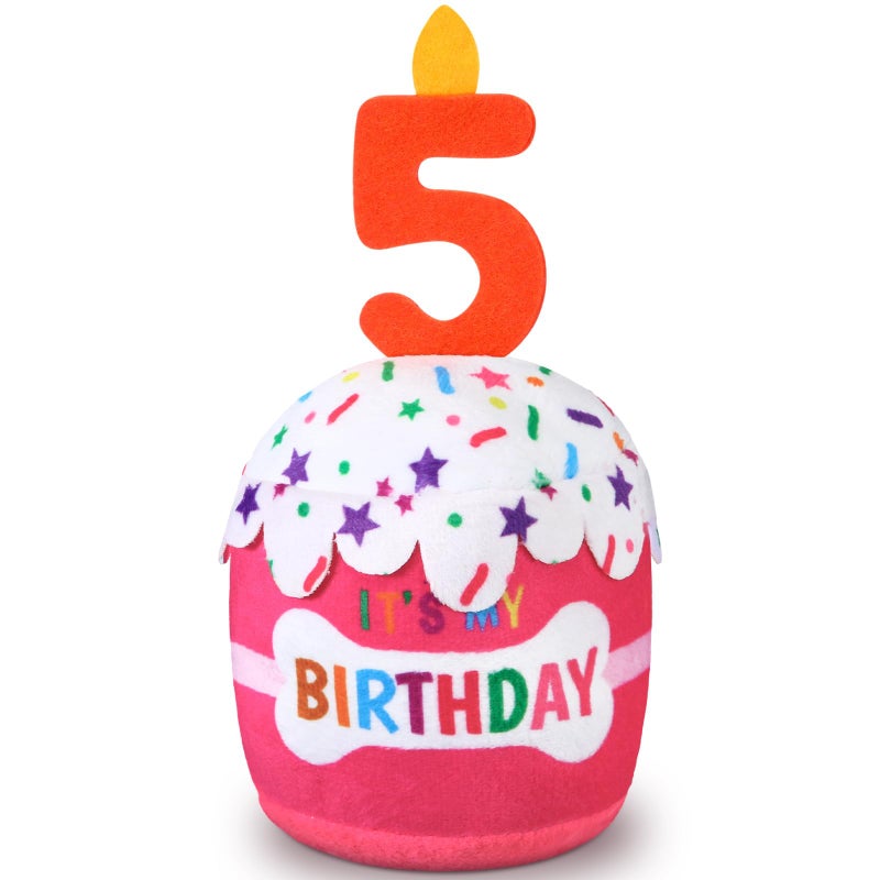 Dansydaisy Dog Birthday Cake Toy Accessories for Girl Boy Gifts, Squeaky Plush Toy for Dog Birthday Party Decor Favor for Large, Medium and Small Dogs(5th,Pink) - Image 1