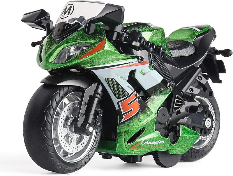 FEXXA Police Motorcycle Toy - Pull Back Motorcycle Toys, Tiny Gift with Music Lighting, Latte Motorcycles Toy for Kids Boys Age 3-8 Year Old [Multicolor] (NEW Sport Bike-Green) - Image 1