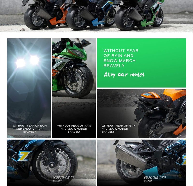 FEXXA Police Motorcycle Toy - Pull Back Motorcycle Toys, Tiny Gift with Music Lighting, Latte Motorcycles Toy for Kids Boys Age 3-8 Year Old [Multicolor] (NEW Sport Bike-Green) - Image 4