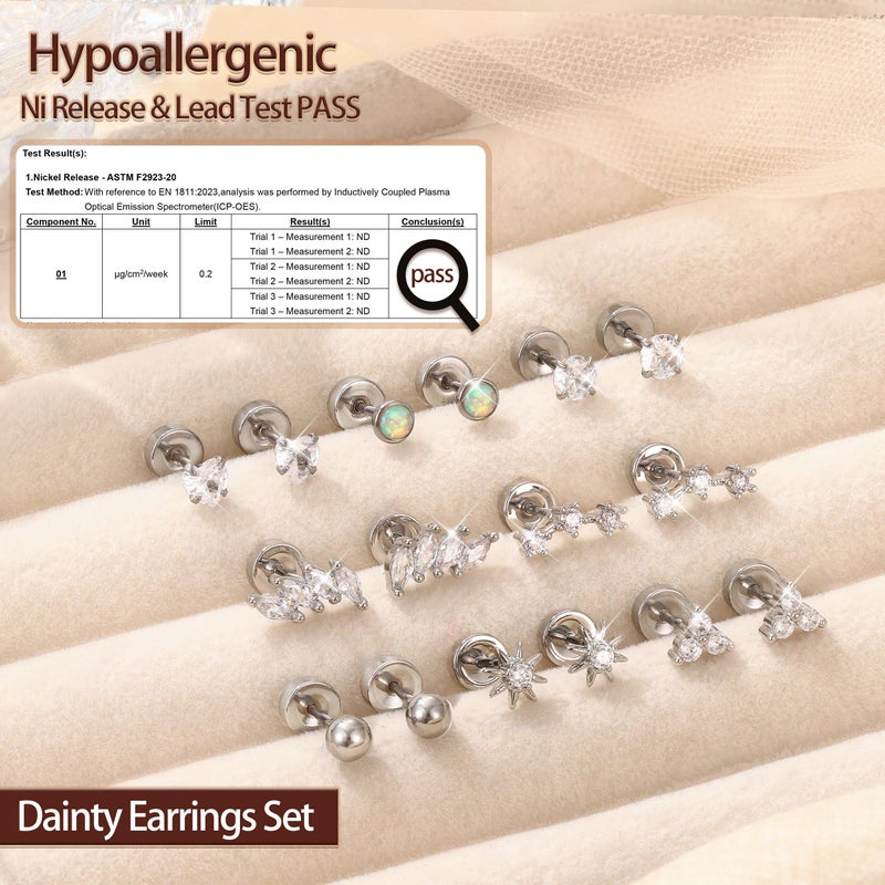 LOYALLOOK Hypoallergenic Flat Back Earrings Silver Plated Cartilage Earring Stacks Surgical Stainless Steel Earrings For Sensitive Ears Women Helix Conch Tragus Piercing Jewelry Flatback Stud Earring Set - Image 5