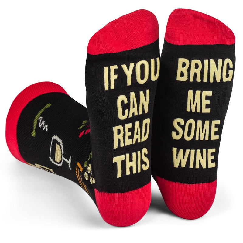 Lavley If You Can Read This, Bring Me Funny Socks - Novelty Gifts for Men, Women and Teens (US, Alpha, One Size, Regular, Regular, Bring Me Wine (Red Wine)) - Image 1