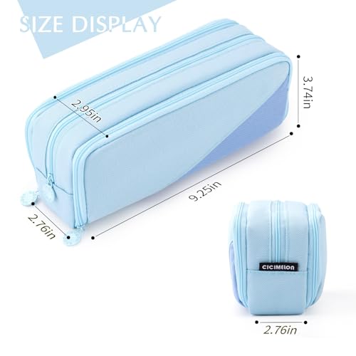 CICIMELON Big Capacity Pencil Case 3 Compartments Pen Pouch Bag Multifunctional Organizer for School Office, Haze Blue - Image 4