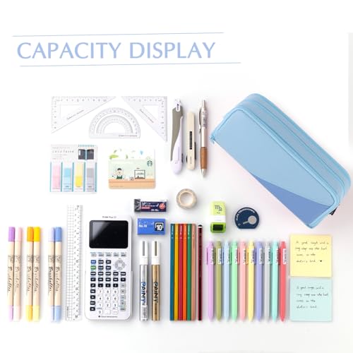CICIMELON Big Capacity Pencil Case 3 Compartments Pen Pouch Bag Multifunctional Organizer for School Office, Haze Blue - Image 5
