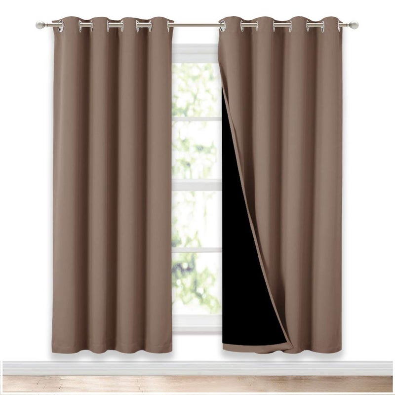 NICETOWN Living Room Completely Shaded Draperies, Privacy Protection & Noise Reducing Ring Top Drapes, Black Lined Insulated Window Treatment Curtain Panels(Cappuccino, 2 Pieces, W52 x L72) - Image 1