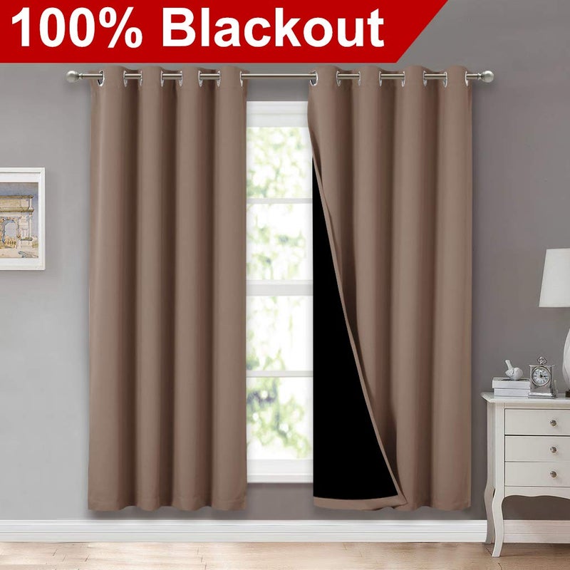 NICETOWN Living Room Completely Shaded Draperies, Privacy Protection & Noise Reducing Ring Top Drapes, Black Lined Insulated Window Treatment Curtain Panels(Cappuccino, 2 Pieces, W52 x L72) - Image 2