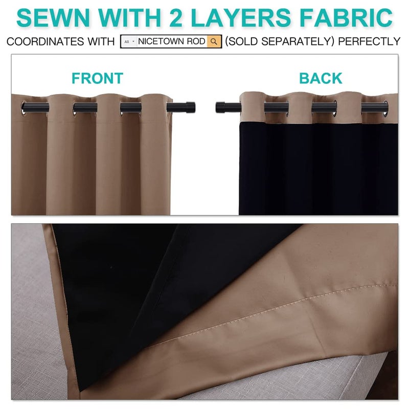 NICETOWN Living Room Completely Shaded Draperies, Privacy Protection & Noise Reducing Ring Top Drapes, Black Lined Insulated Window Treatment Curtain Panels(Cappuccino, 2 Pieces, W52 x L72) - Image 5
