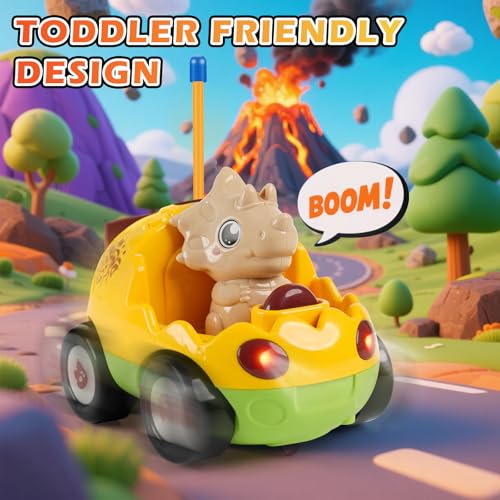 QPOU سيارة ديناصور عن بعد QPOU 2Pack للأطفال هدايا عيد الميلاد للأولاد toddlers أعمار 18 شهر 2 3 4 5 سنة سيارة دينو RC مع أضواء وموسيقى - Image 5