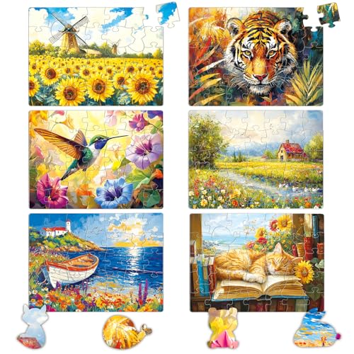 Codonen 6 Packs Large Piece Puzzle for Seniors 35 Pieces Easy Grip Dementia Activities Memory Games Animals Scenery Themes Alzheimers Gift with 6 Storage Bags Reference Posters - Image 1
