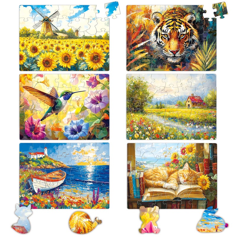 Codonen 6 Packs Large Piece Puzzle for Seniors 35 Pieces Easy Grip Dementia Activities Memory Games Animals Scenery Themes Alzheimers Gift with 6 Storage Bags Reference Posters - Image 3