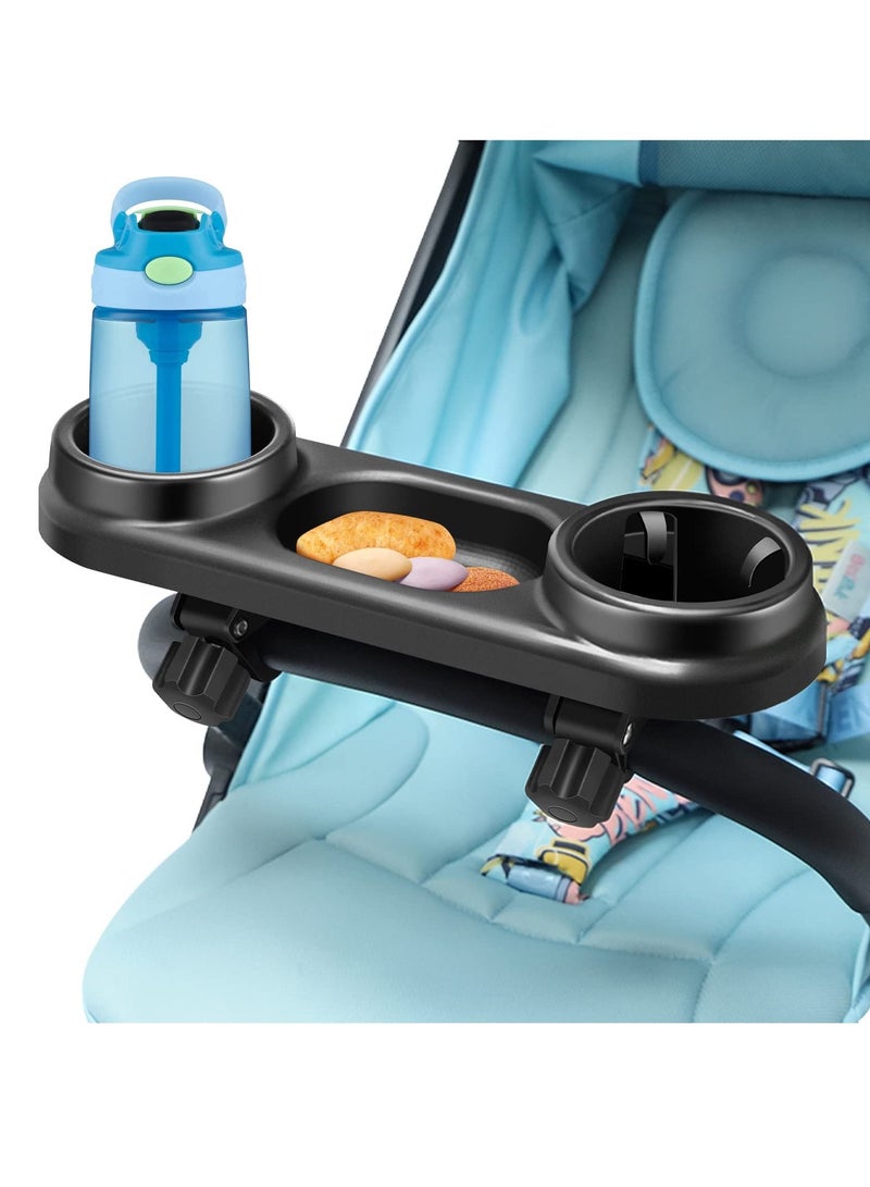 Excefore Stroller Snack Tray with Cup Holder, Universal Stroller Snack Attachment, Upgraded Removable Non-Slip Grip Clip for Stroller Bar, Large Capacity - Image 1