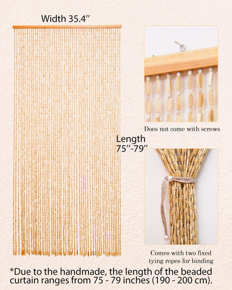 Ezcasch 52 Strands 35.4" x 79" Bamboo and Wood Beaded Curtain for Doorway Handmade Natural Doorway Beads Bohemian Bamboo and Wooden Room Devider Hanging Boho Beaded Curtain,Beige - Image 5