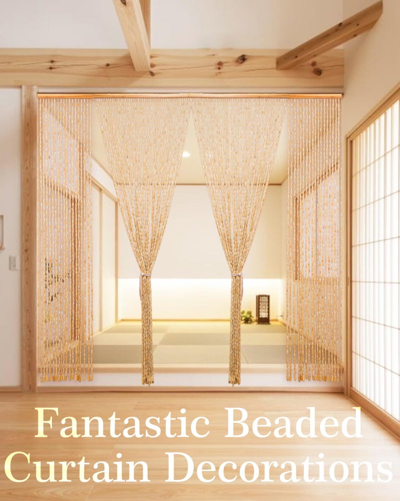 Ezcasch 52 Strands 35.4" x 79" Bamboo and Wood Beaded Curtain for Doorway Handmade Natural Doorway Beads Bohemian Bamboo and Wooden Room Devider Hanging Boho Beaded Curtain,Beige - Image 2