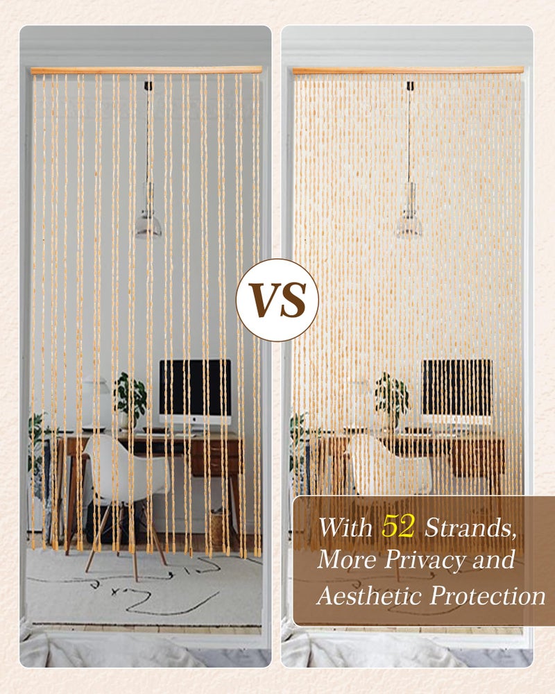 Ezcasch 52 Strands 35.4" x 79" Bamboo and Wood Beaded Curtain for Doorway Handmade Natural Doorway Beads Bohemian Bamboo and Wooden Room Devider Hanging Boho Beaded Curtain,Beige - Image 4