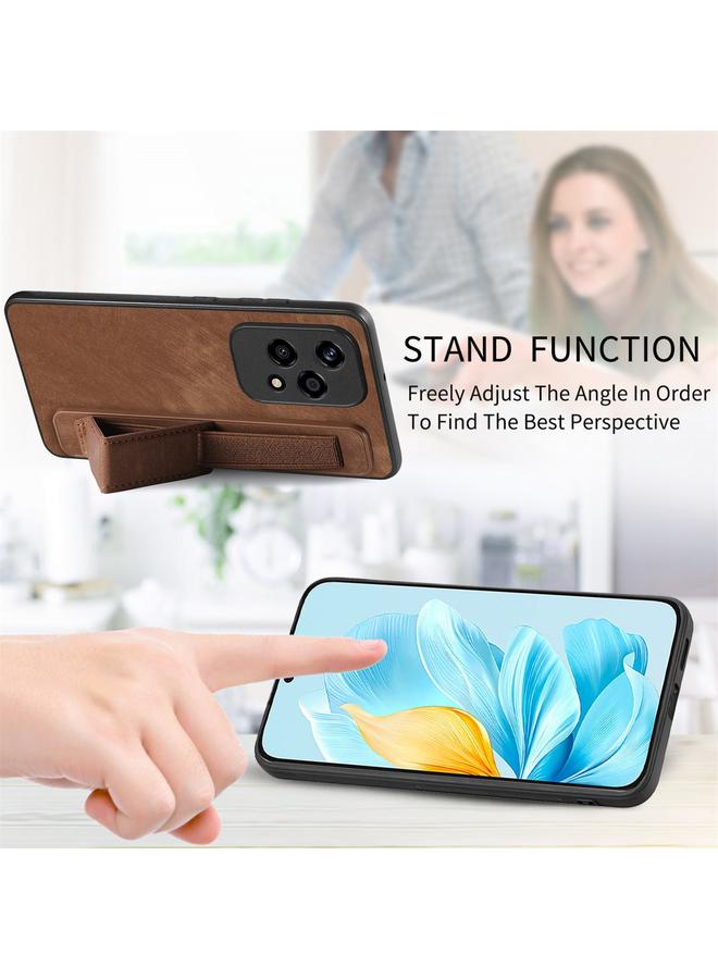 اس-توب جراب خلفي من الجلد لهاتف Honor 200 Lite مع حامل سوار المعصم الذهبي - Image 5