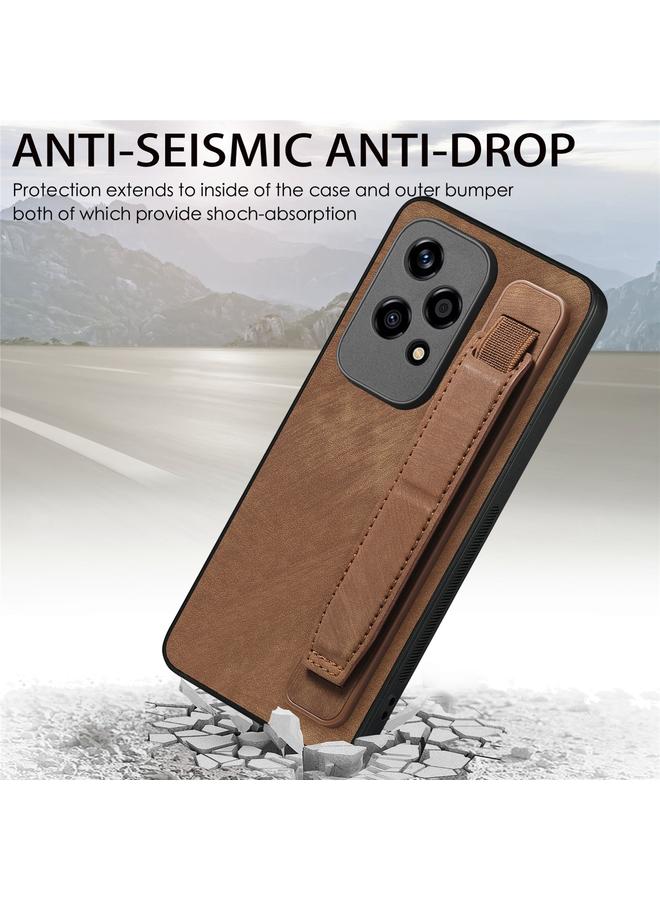 اس-توب جراب خلفي من الجلد لهاتف Honor 200 Lite مع حامل سوار المعصم الذهبي - Image 3