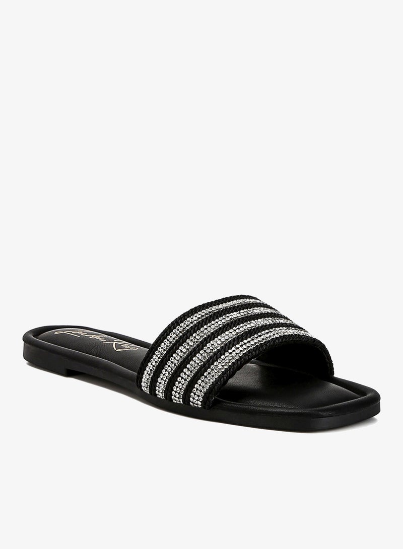 London Rag Striped Slip On Flats in Black - Image 3