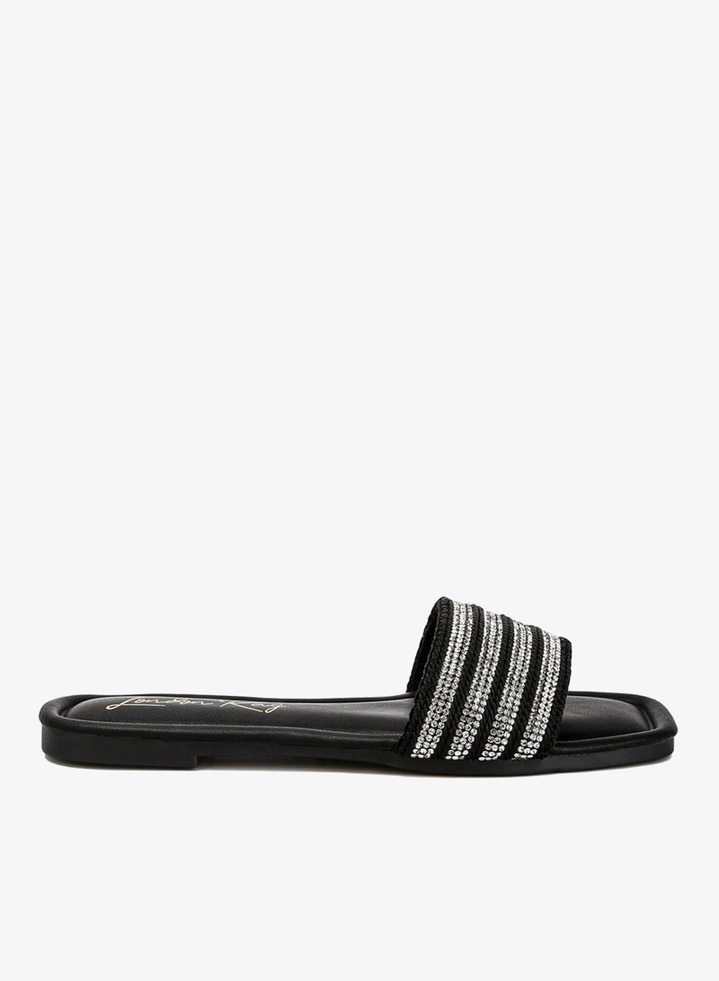 London Rag Striped Slip On Flats in Black - Image 1