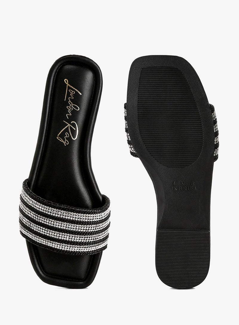 London Rag Striped Slip On Flats in Black - Image 4