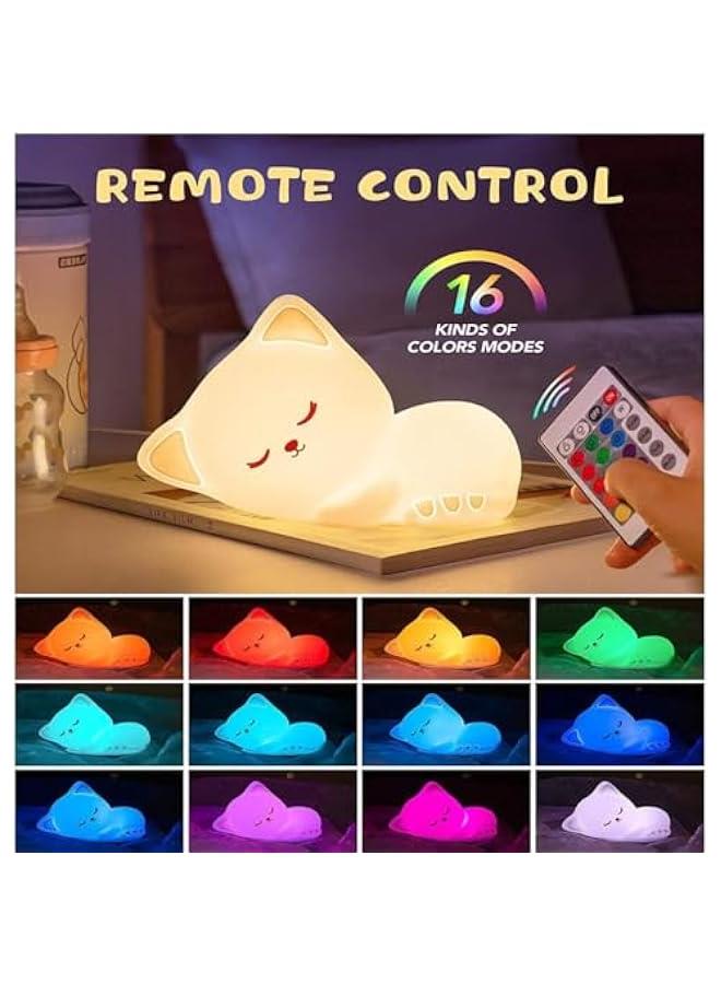 مصباح ليلي اكس سبرينج للاطفال 16 لون قطة مع شحن USB وجهاز تحكم عن بعد ضوء محمول للمكتب وغرفة النوم والحضانة والرضاعة الطبيعية جهاز للقطة - Image 2