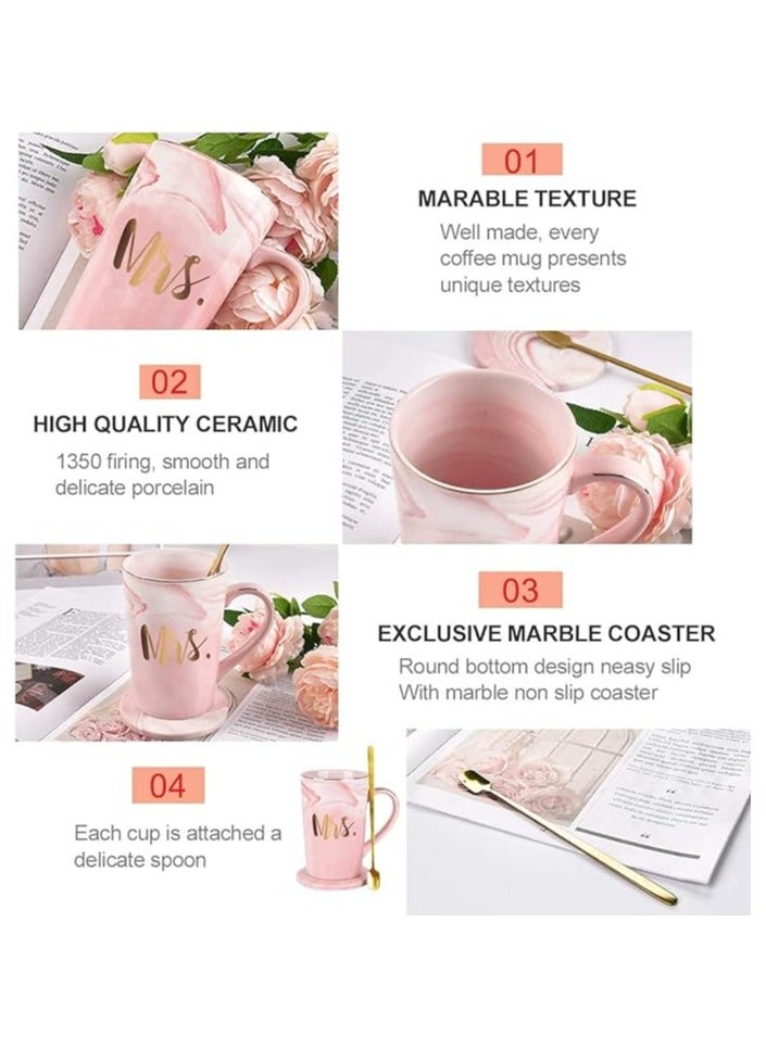 DANEEN Mr and Mrs Coffee Mug, ceramic marble coffee/tea Cupp with lid, Spoon set, personalized gift set for Couple, Parents, Wedding Gift, Bridal, Engagement (14oz)  - Image 2