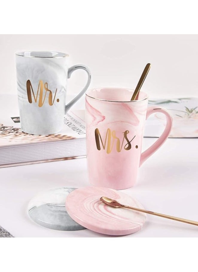 DANEEN Mr and Mrs Coffee Mug, ceramic marble coffee/tea Cupp with lid, Spoon set, personalized gift set for Couple, Parents, Wedding Gift, Bridal, Engagement (14oz)  - Image 3