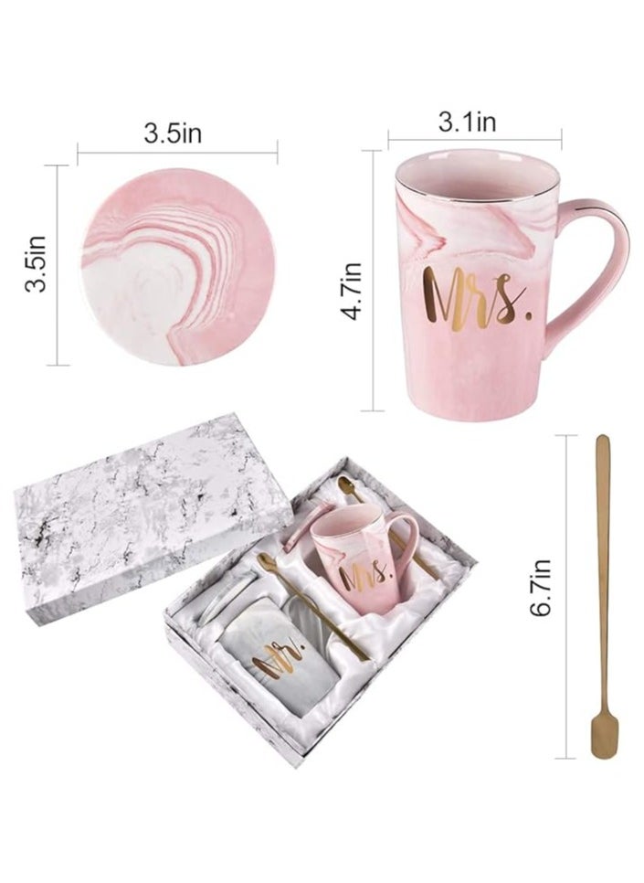 DANEEN Mr and Mrs Coffee Mug, ceramic marble coffee/tea Cupp with lid, Spoon set, personalized gift set for Couple, Parents, Wedding Gift, Bridal, Engagement (14oz)  - Image 4