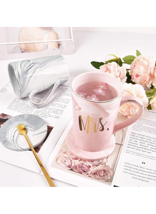 DANEEN Mr and Mrs Coffee Mug, ceramic marble coffee/tea Cupp with lid, Spoon set, personalized gift set for Couple, Parents, Wedding Gift, Bridal, Engagement (14oz)  - Image 5