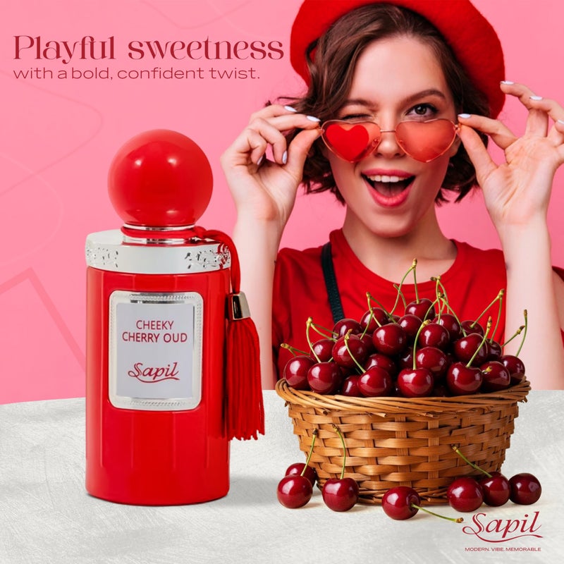 Sapil Cheeky Cherry Oud Eau de Parfum â€“ Long Lasting Unisex Floral Oud Perfume | Cherry, Jasmine & Leather Notes | Sweet Spicy Oud Fragrance | 3.4 oz / 100ml - Image 3
