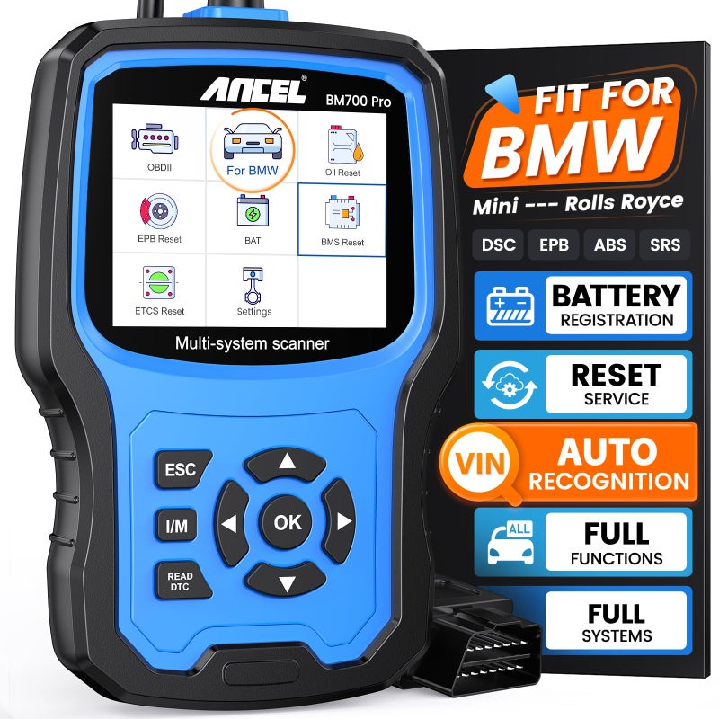 Ancel ANCEL BM700 PRO Full System OBD2 Diagnostic Scan Tool fits for BMW Mini, Car Engine Code Reader Scanner, Battery Registration Tool, CBS SRS EPB SAS BMS EGS DPF Airbag Reset, Injector Coding, Oil Reset - Image 1