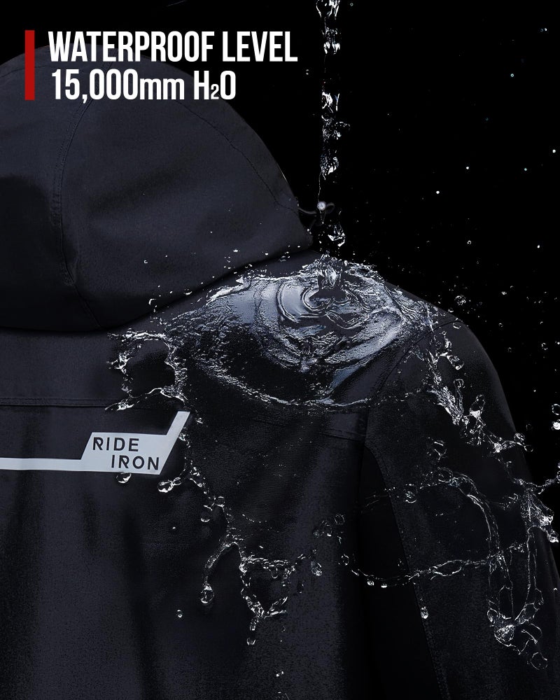RIDEIRON Rain Suit, Motorcycle rain gear for men, 15000mm Rating,Reflective, Detachable Hood - Image 3