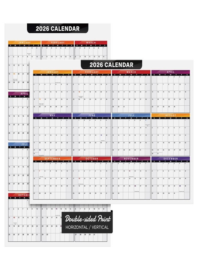 S Superfine Printing 2026 Full Desk Calendar - 11 x 17” Large Size 12 Month Wall Planner for Office and Homes - 2 Sided Vertical and Horizontal Reversible - Printed on Thick & Durable 80lb Cardstock (216 gsm) - 2 Per Pack - Image 1
