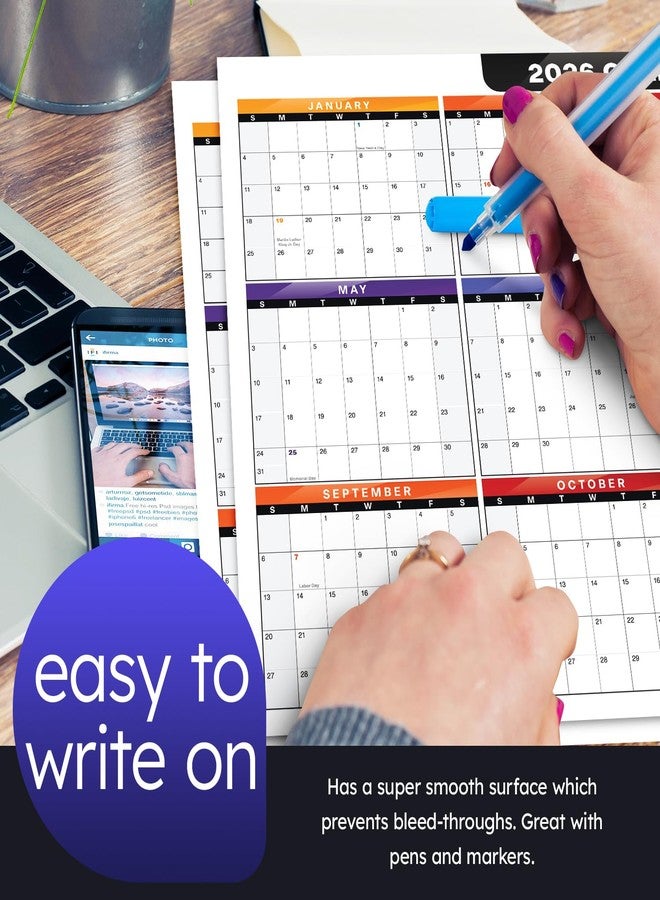 S Superfine Printing 2026 Full Desk Calendar - 11 x 17” Large Size 12 Month Wall Planner for Office and Homes - 2 Sided Vertical and Horizontal Reversible - Printed on Thick & Durable 80lb Cardstock (216 gsm) - 2 Per Pack - Image 5